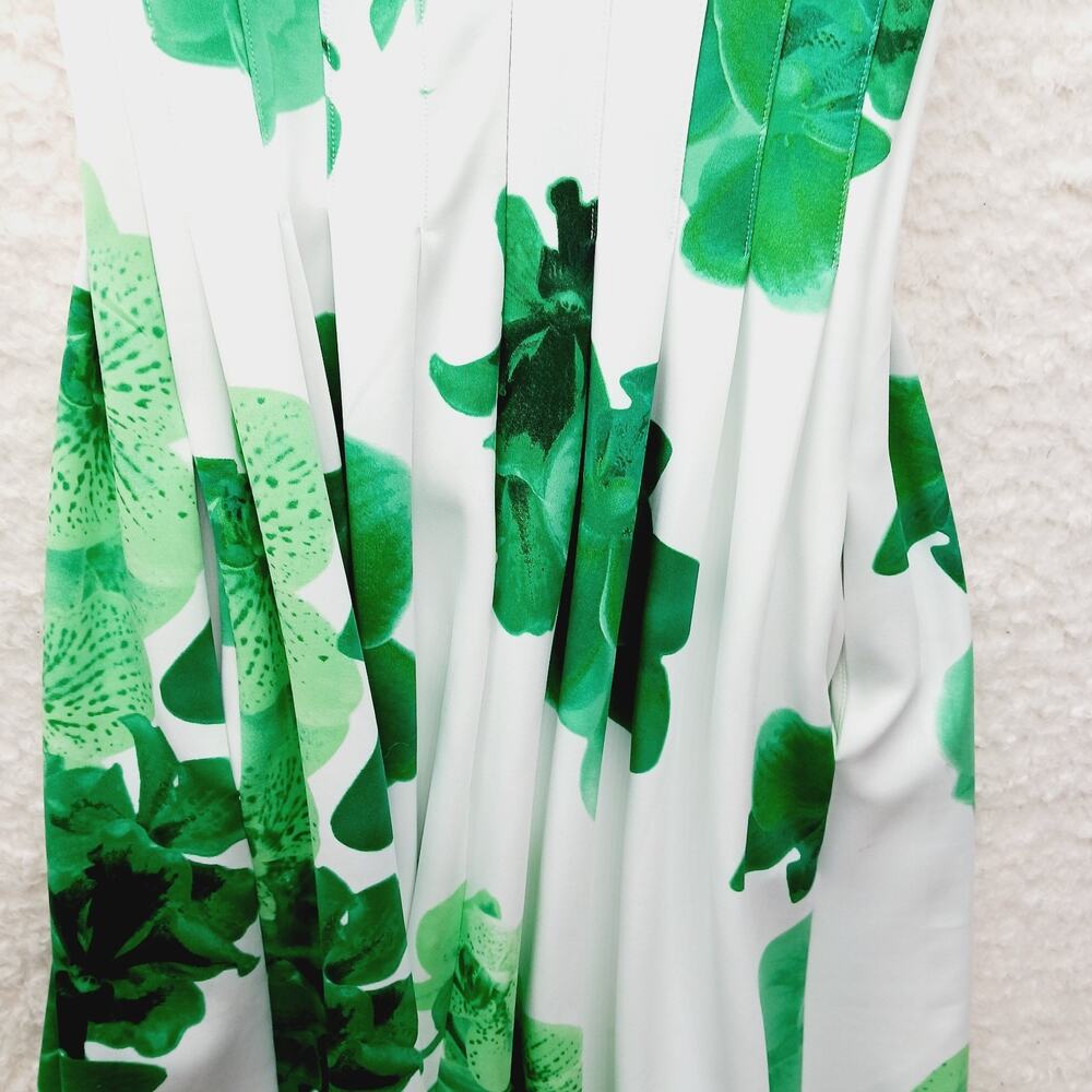 Dress Fit Flare White Green Pleat Bodice Pocket Lined Zipper Calvin Klein Size S - Picture 4 of 8